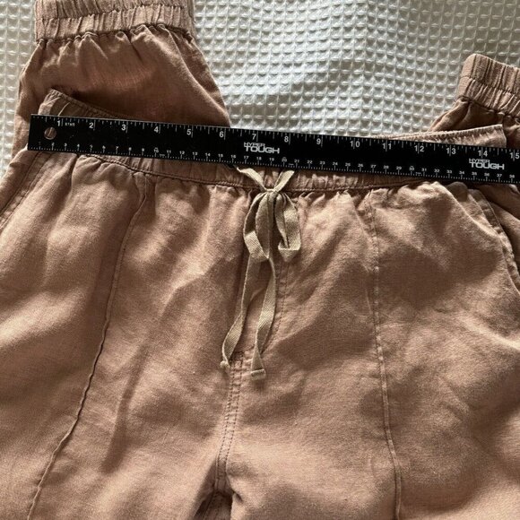 H by Halston Jogger Pants Med 100% Linen Pull On Elastic Drawstring Waist Tan - Picture 9 of 15